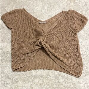 Active USA Tan Ribbed Tie Front Crop Blouse